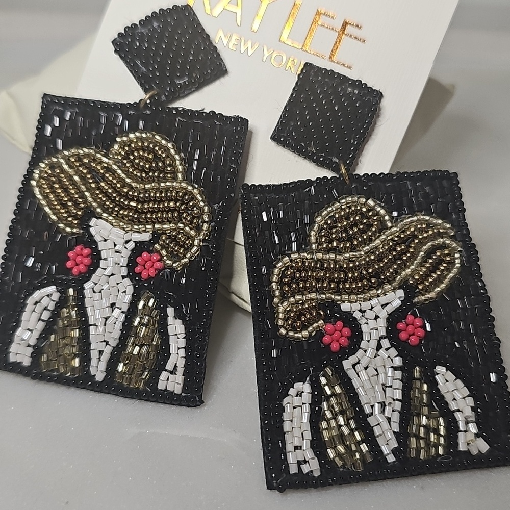 Black and Gold Fancy Lady Beaded Earrings